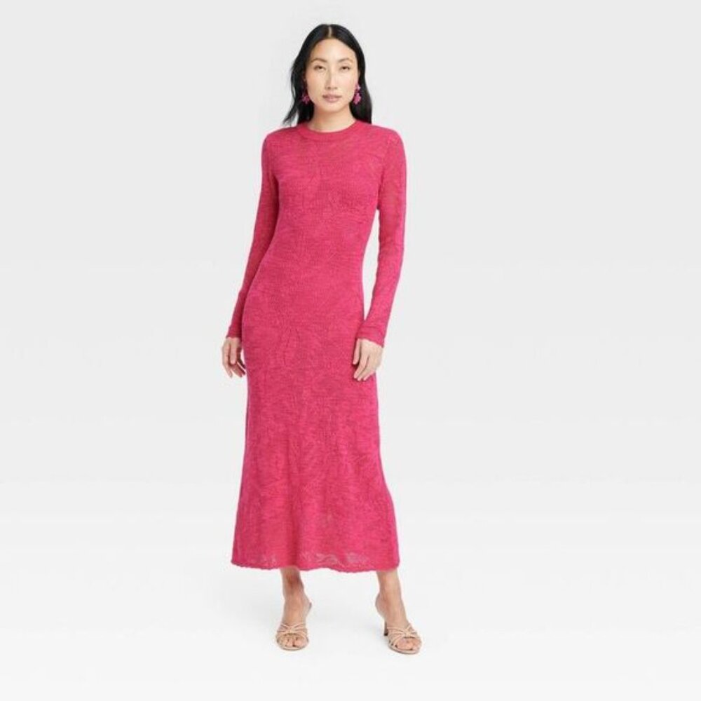 NWT A New Day Long Sleeve Maxi Pointelle Dress Pink Size Large L NEW Cozy Knit